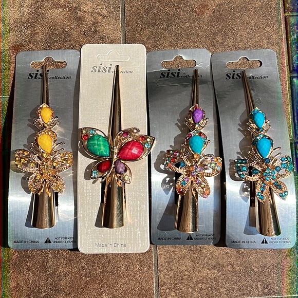 New Set of 4 Gorgeous and unique Crystal  Alligator Clip w/ serrated saw tooth - Picture 1 of 9